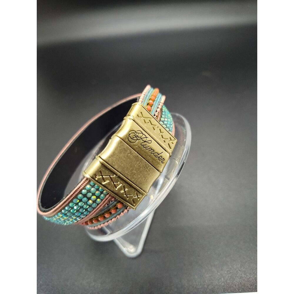 Signed Plunder Bracelet Multi Colored with Gold Tone Magnetic Clasp Great Cond.